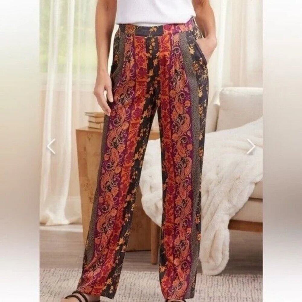 Soft Surroundings Curio Wide Leg Floral Boho Pants SZ SMALL